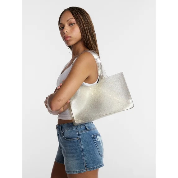 No Boundaries Women's Jelly Tote Bag, Clear with Gold Glitter | Walmart (US)