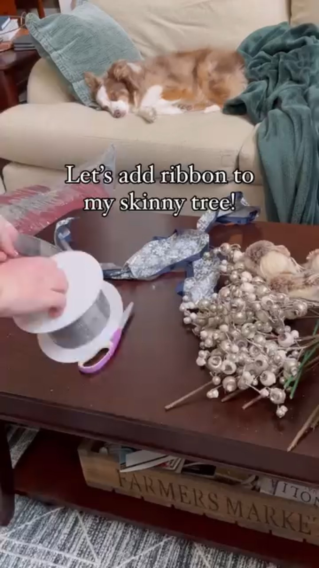 It really is that easy! And it looks amazing! You can add ribbon to a skinny or regular Christmas tree using this method. Happy decorating! #christmastree #christmasdecorating #christmastreedecorating