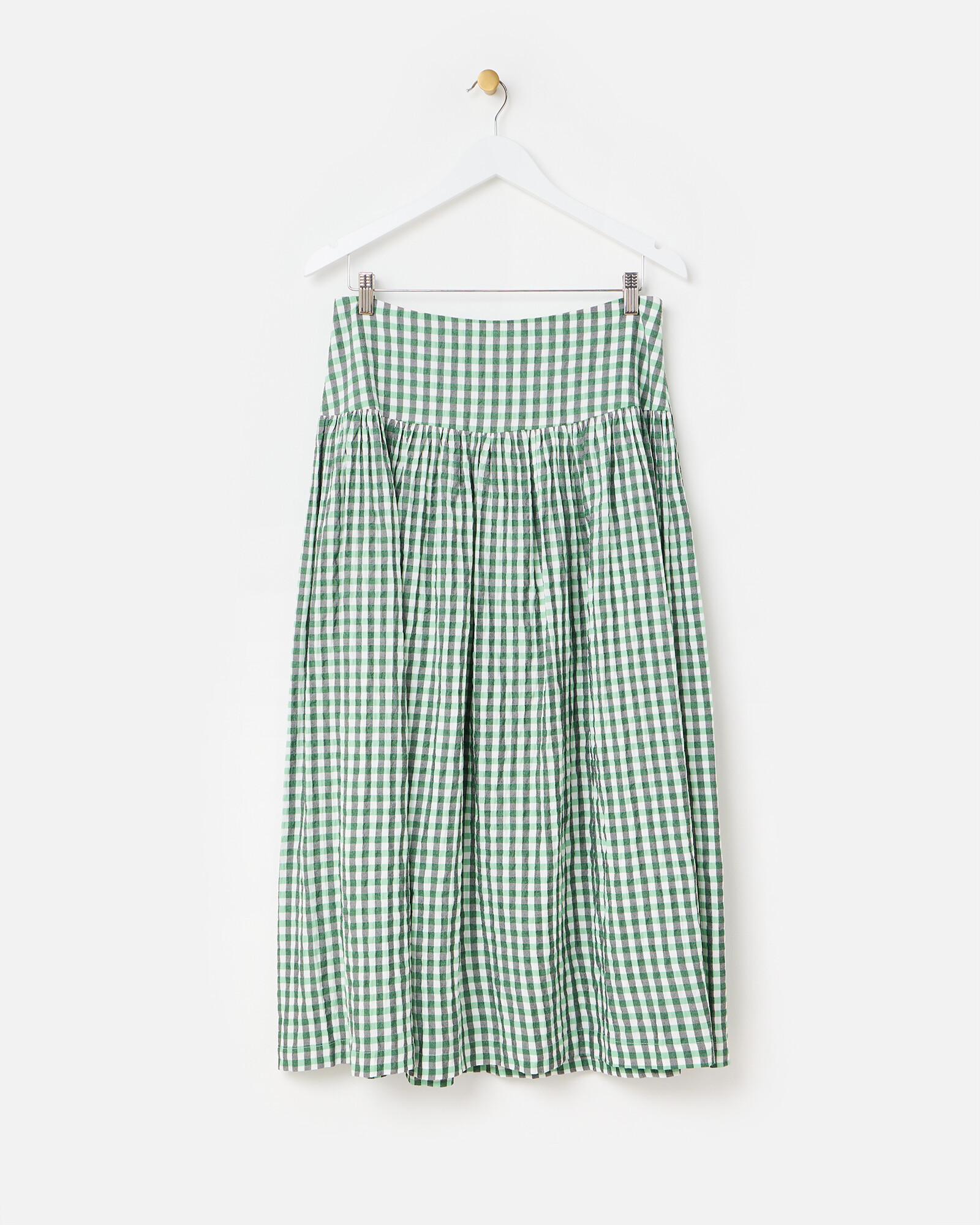 Green Gingham Basque Waist Midi Skirt, size 18 | Oliver Bonas (Global)
