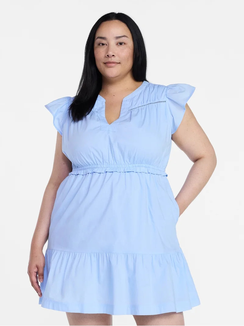 Time and Tru Women's Cotton Flutter Sleeve Mini Dress, Sizes XS-XXXL | Walmart (US)