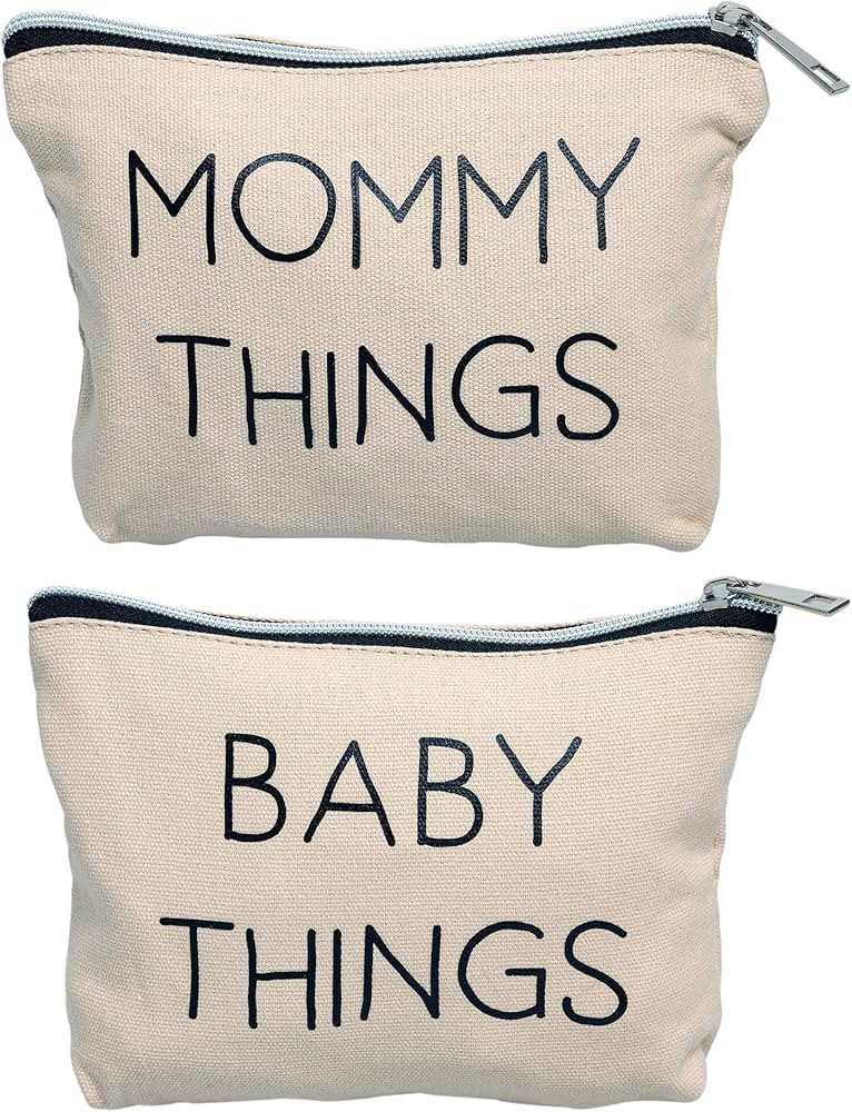 Pearhead Mommy and Baby Things Pouch Set – Canvas Zipper Organizer Bags for Diaper Bag, Travel,... | Amazon (US)