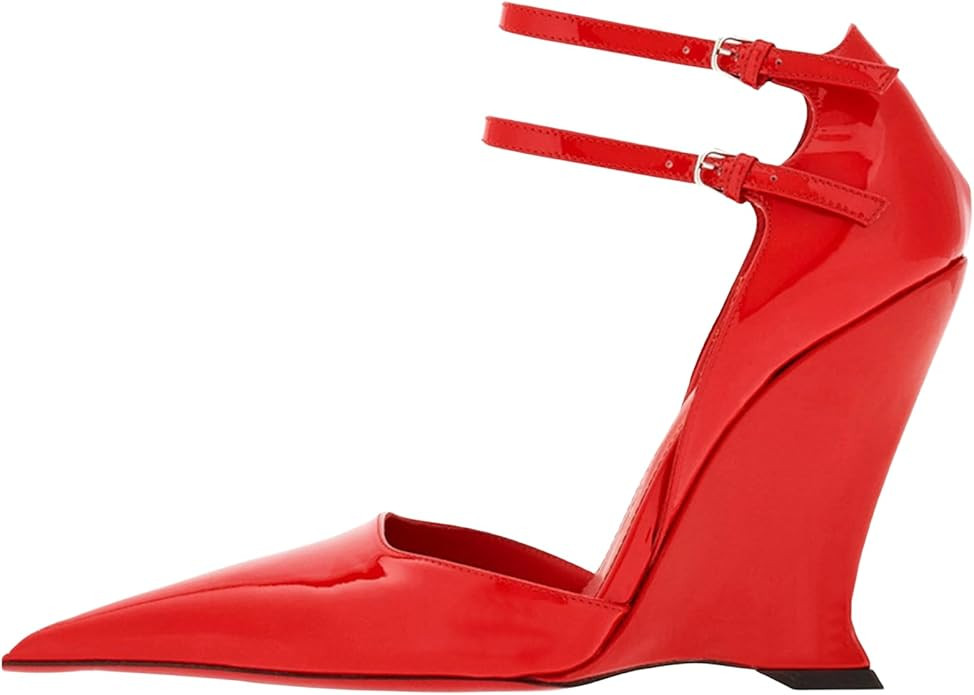 NOZEM Women'S Ankle Strap Pumps Closed Pointed Toe Wedges High Heels Fashion Sandals The New Holi... | Amazon (US)