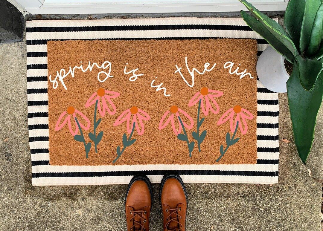 Spring is in the air customized doormat, customized doormat, personalized doormat, welcome mat, h... | Etsy (US)