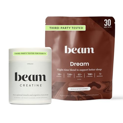 Beam Dream Sleep Powder & Creatine Bundle, Third Party Tested Natural Sleep Aid & Recovery Supplement with Micronized Creatine Monohydrate, Unflavored Pure Creatine Powder for Muscle Strength, Energy | Amazon (US)