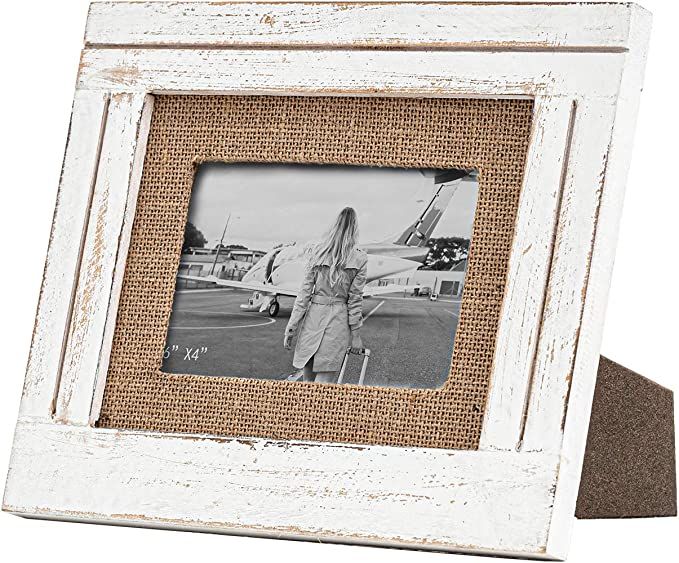 Farmhouse Wooden Burlap Picture Photo Frame 4x6 Tabletop and Wall Mounted, can Hang Horizontally ... | Amazon (US)