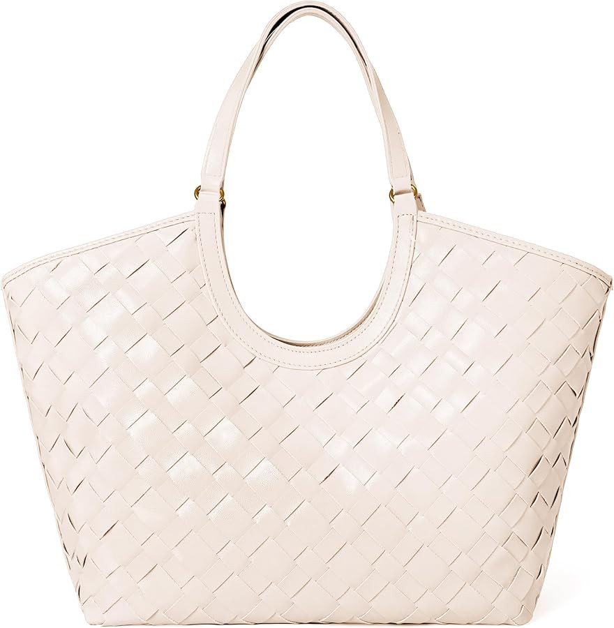 Large Woven Tote Bag for Women, Braided Shoulder Bag Designer Tote Purse Top-Handle Handbag Vegan... | Amazon (US)