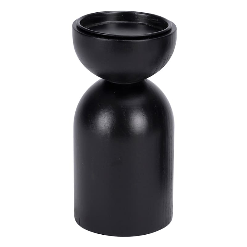 Black Wood Pillar Candle Holder, 8" | At Home