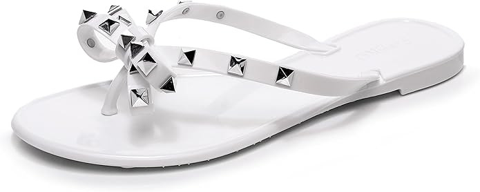 Studded Jelly Shoes for Womens Bow Flip Flops Jellies Sandals Flat Black Summer Beach Thong with ... | Amazon (US)