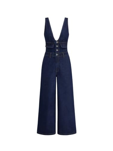 CIDER Womens Jumpsuits Denim Wide Leg V neck Middle Waist Button Pocket Sleeveless Jumpsuit Jean Pants Rompers | Amazon (US)
