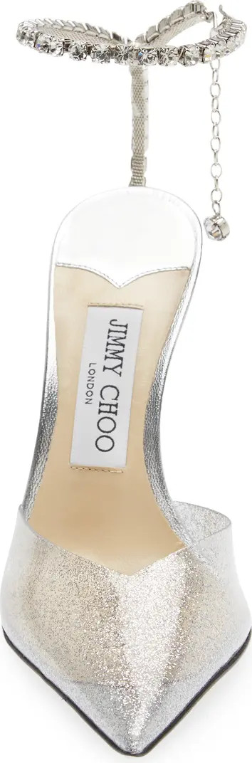 Saeda Glitter Crystal Ankle Strap Pointed Toe Pump (Women) | Nordstrom
