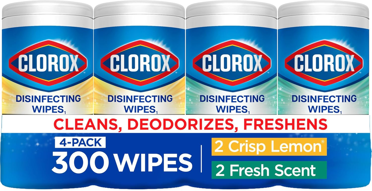 Clorox Disinfecting Cleaning Wipes for Spring Cleaning & Allergy Season, Bleach Free, Fresh Scent and Crisp Lemon, 75 Count Each, Pack of 4 | Amazon (US)