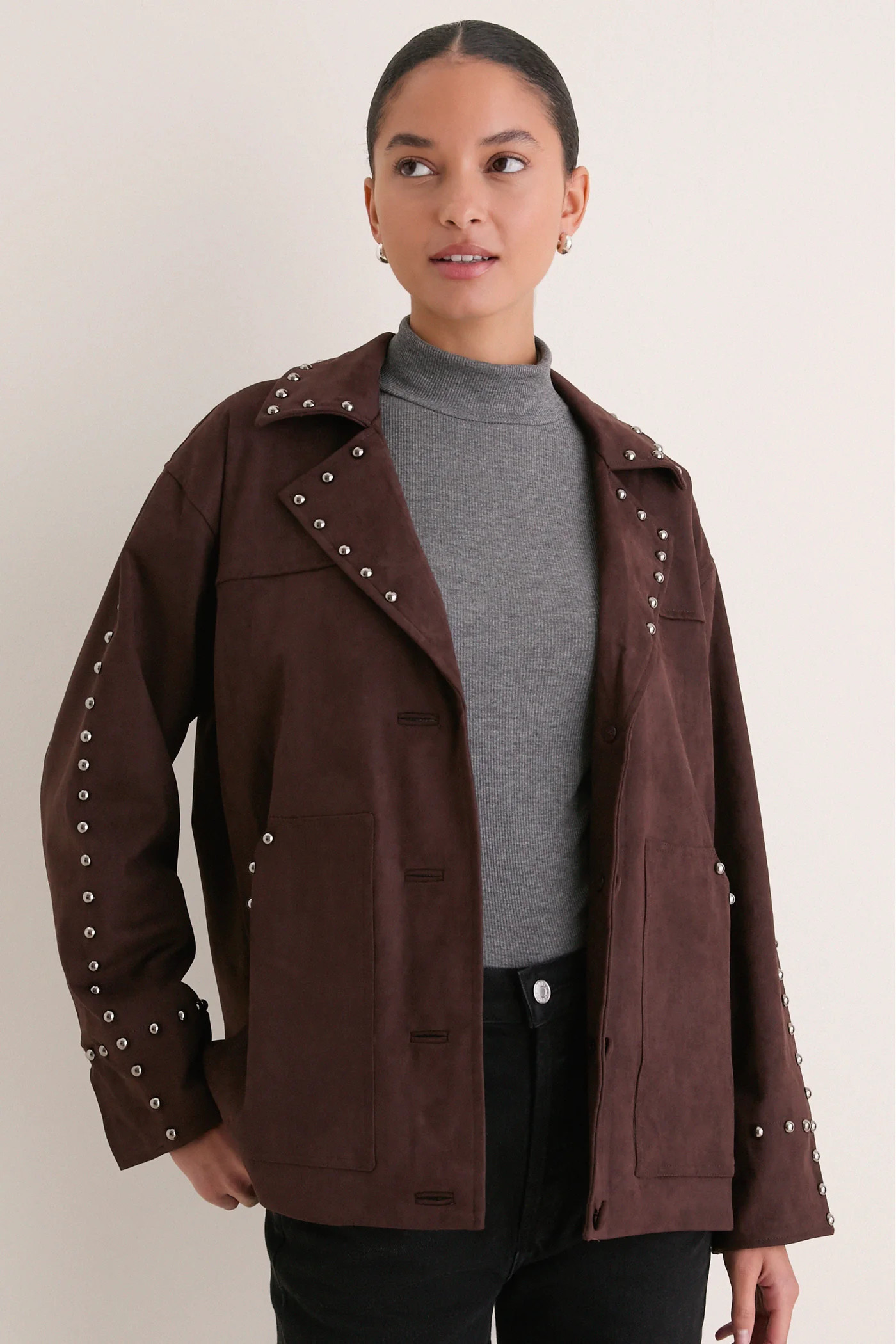Dark Brown Studded Suede Jacket | Tuckernuck (US)