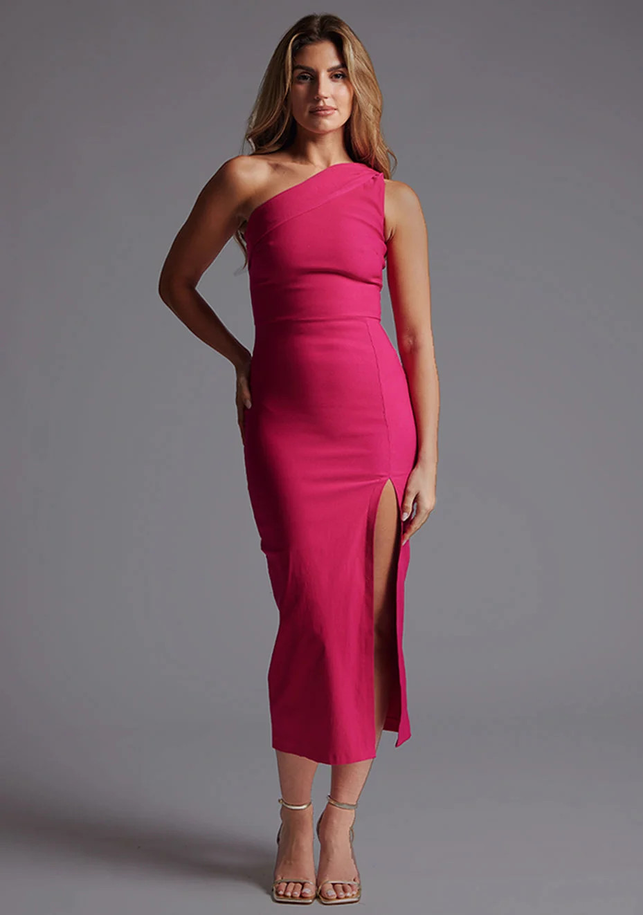 Ava | One Shoulder Cerise Midaxi Dress | VSPR US