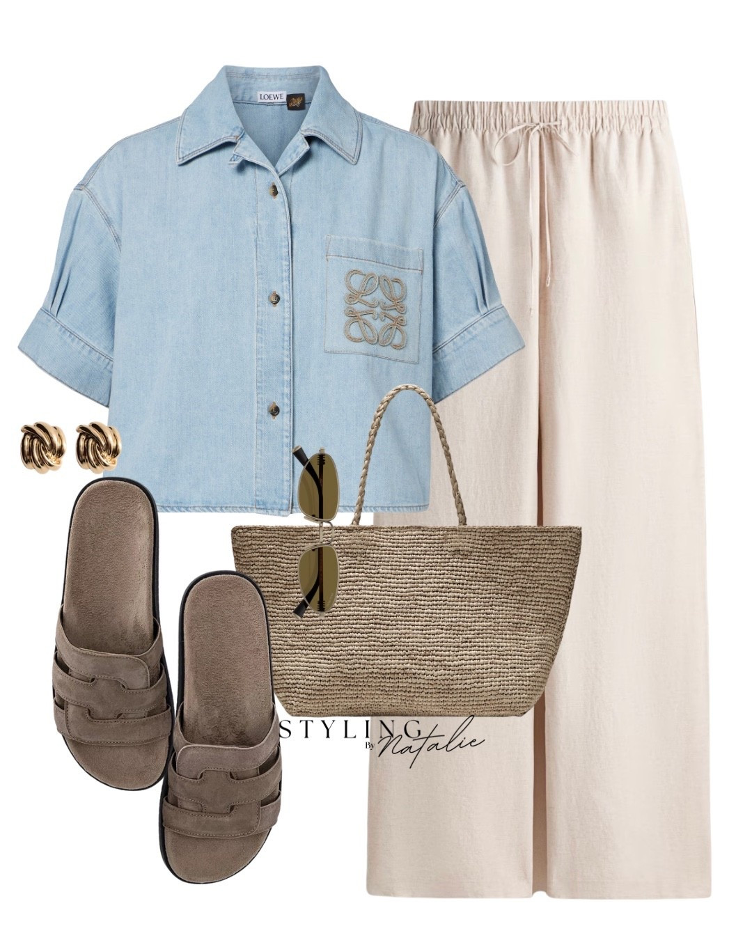 Relaxed casual spring summer style
Denim shirt, drawstring linen trousers, taupe slide sandals, straw tote bag, Miu Miu sunglasses, Zara, H&M, Loewe/Paula’s Ibiza, #loewe #linen high street 

#LTKspring #LTKsummer #LTKuk