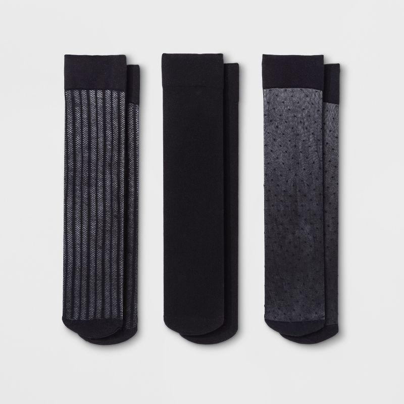 Women&#39;s 3pk Sheer Dot and Opaque Trouser Socks - A New Day&#8482; Black 4-10 | Target