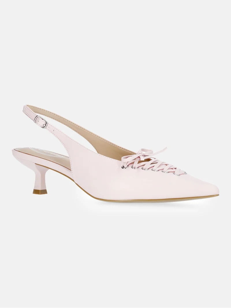 Scoop Women's Slingback Kitten Heels with Lace Up Accents | Walmart (US)