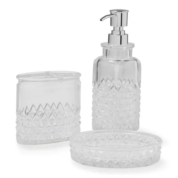 Better Homes & Gardens 3-Piece Jeweled Emboss Clear Shiny Resin Bath Accessory Set, Multi Color | Walmart (US)