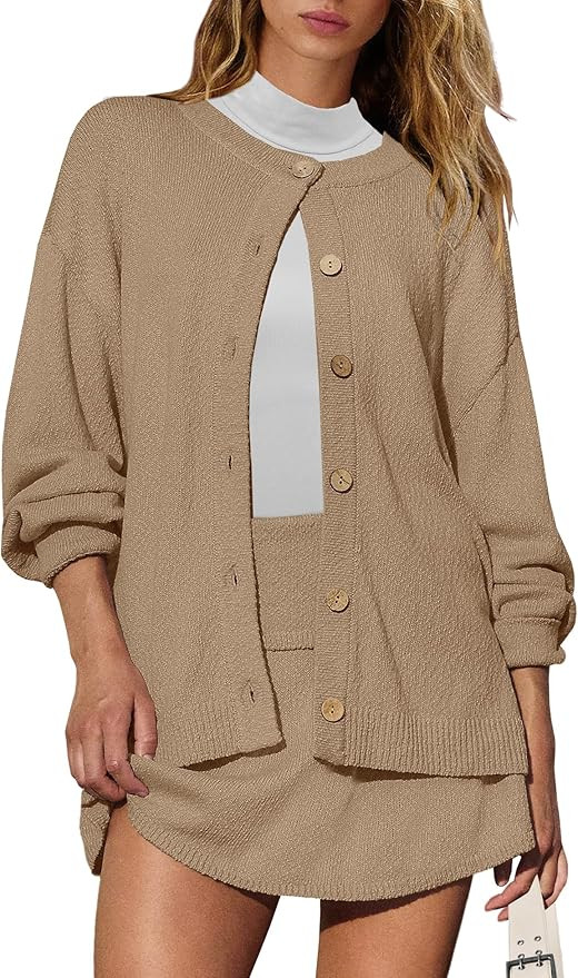 Panadila Womens Sweater Skirt Set 2 Piece Outfits Sweater Skort Set Lounge Cardigan and Knit Skir... | Amazon (US)