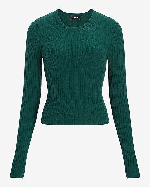 Fitted Ribbed Crew Neck Cropped Sweater | Express