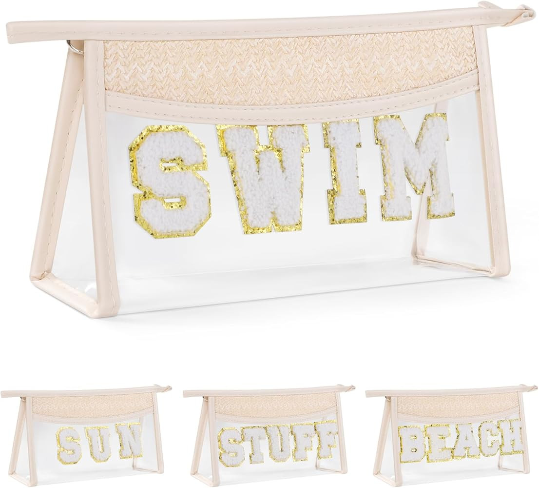 Etercycle Clear Makeup Bag SWIM Pouch, Small Boho Straw Travel Beach Bag with Zipper, Waterproof ... | Amazon (US)