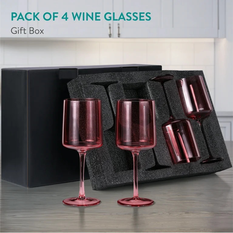 Navaris Pink Stemmed Wine Glasses - Set of 4 - Coloured Wine Glasses with Stems - Stylish Design ... | Walmart (US)