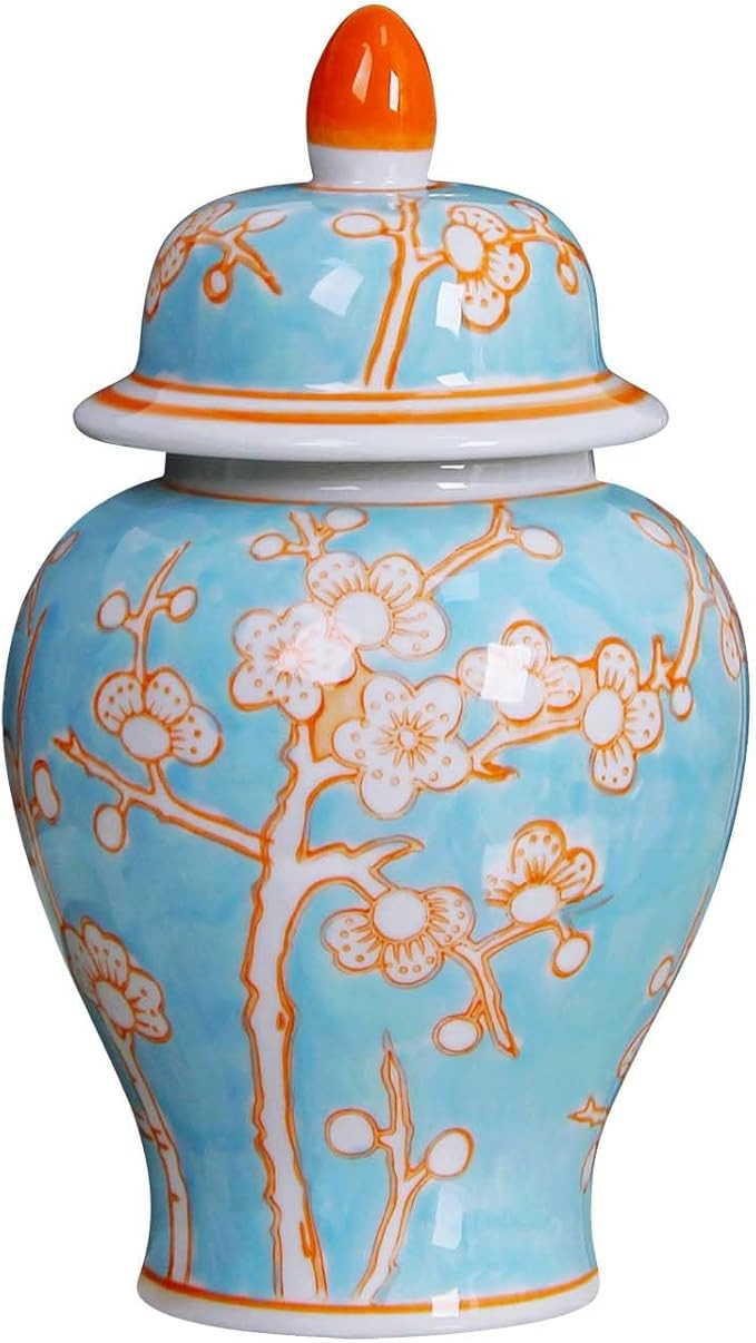 Blue and White Ceramic Ginger Jar with Lid - Antique Chinoiserie Decor 7.85 Inch Hand-Painted Flo... | Amazon (US)