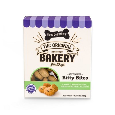 Three Dog Bakery Bitty Bites Carob Chip Peanut Butter and Vanilla Dry Chewy Dog Treats - 13oz | Target