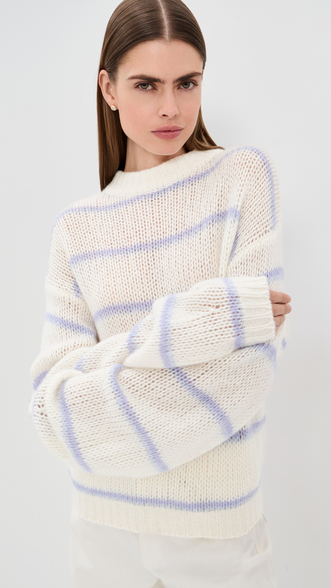 LISA YANG Sabelle Striped Cashmere Sweater Cream/Soft Lavender/Sea Breeze 2 | Shopbop