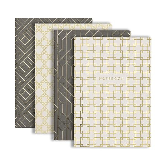 BLU MONACO Trendy Decorative Lined Geometric Notebook Set of 4 (6 x 8.5) - Dark Grey & Cream with... | Amazon (US)