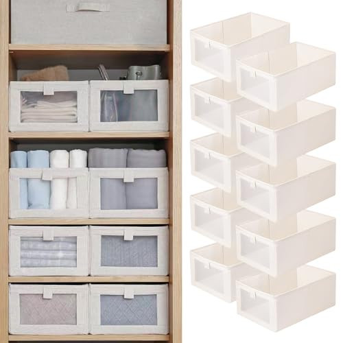Linen Closet Organizers And Storage, 10 Pack Closet Storage Bins Linen Closet Baskets for Closet Organization Foldable Closet Organizer Bins with Clear Window For Organizing Clothing, Shelves, Jeans | Amazon (US)