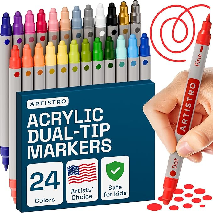 ARTISTRO 24 Dual Tip Acrylic Paint Markers, Acrylic Paint Pens, Fabric Markers for Textile, Rock,... | Amazon (US)