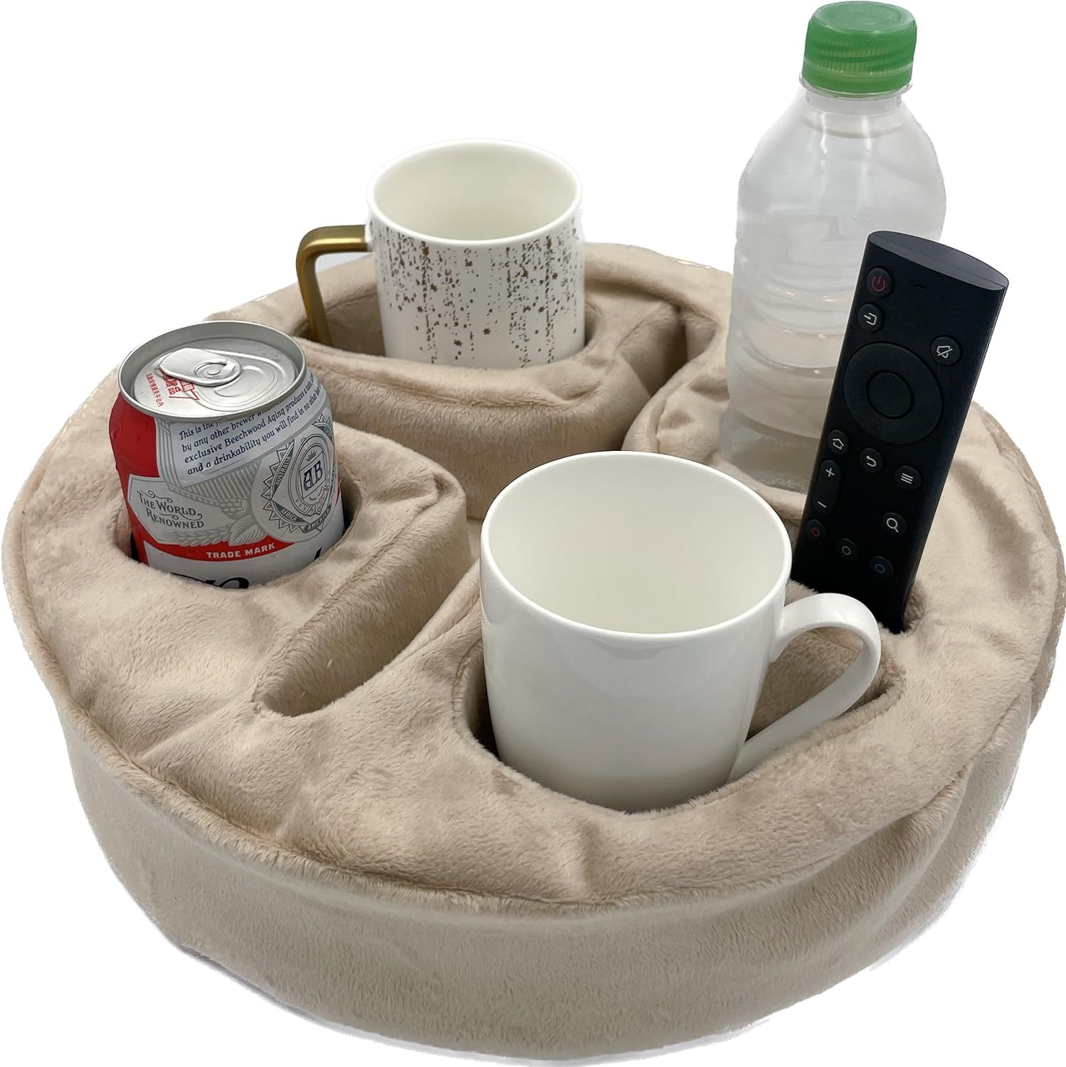 Couch and Bed Cup Holder Pillow, Sofa Organizer Caddy for Drinks, Remotes, Phones, Snacks (Beige) | Amazon (US)
