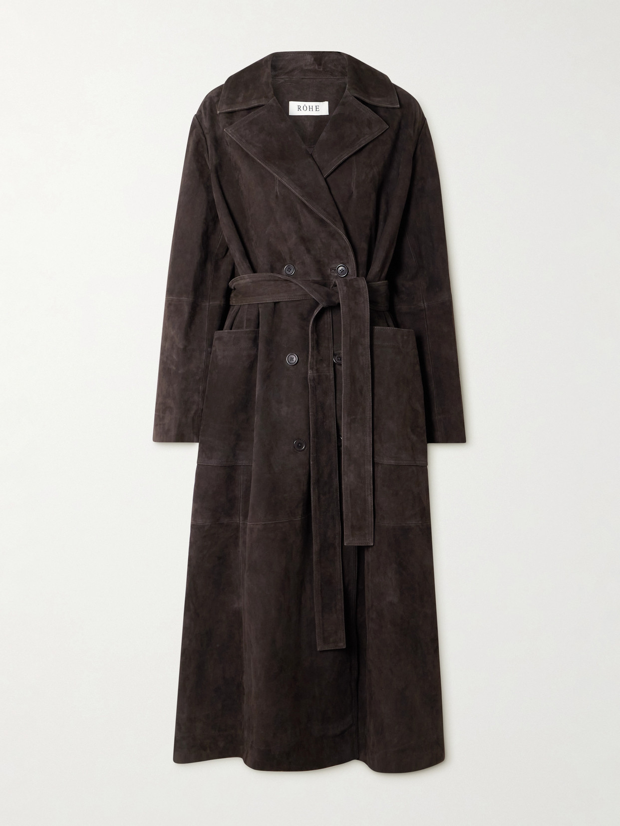 RÓHE - Double-breasted Suede Trench Coat - Brown | NET-A-PORTER (US)