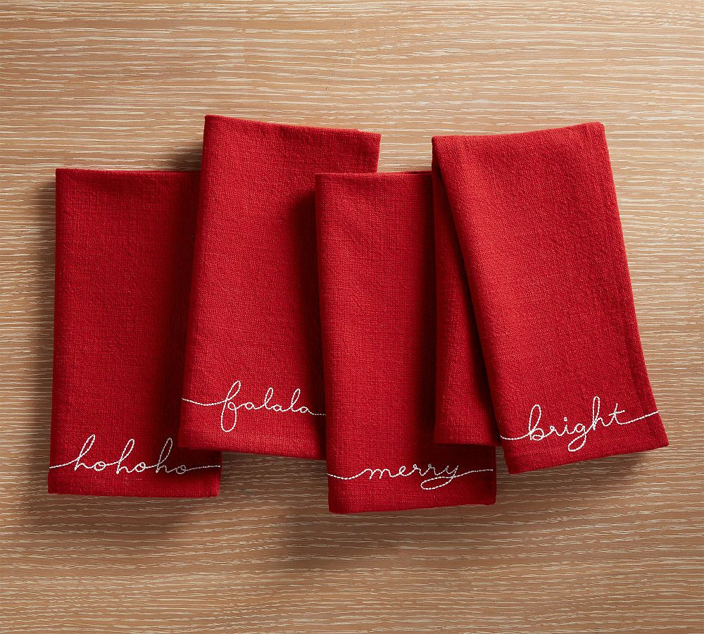 Holiday Sentiment Organic Cotton Napkins - Set of 4 | Pottery Barn (US)