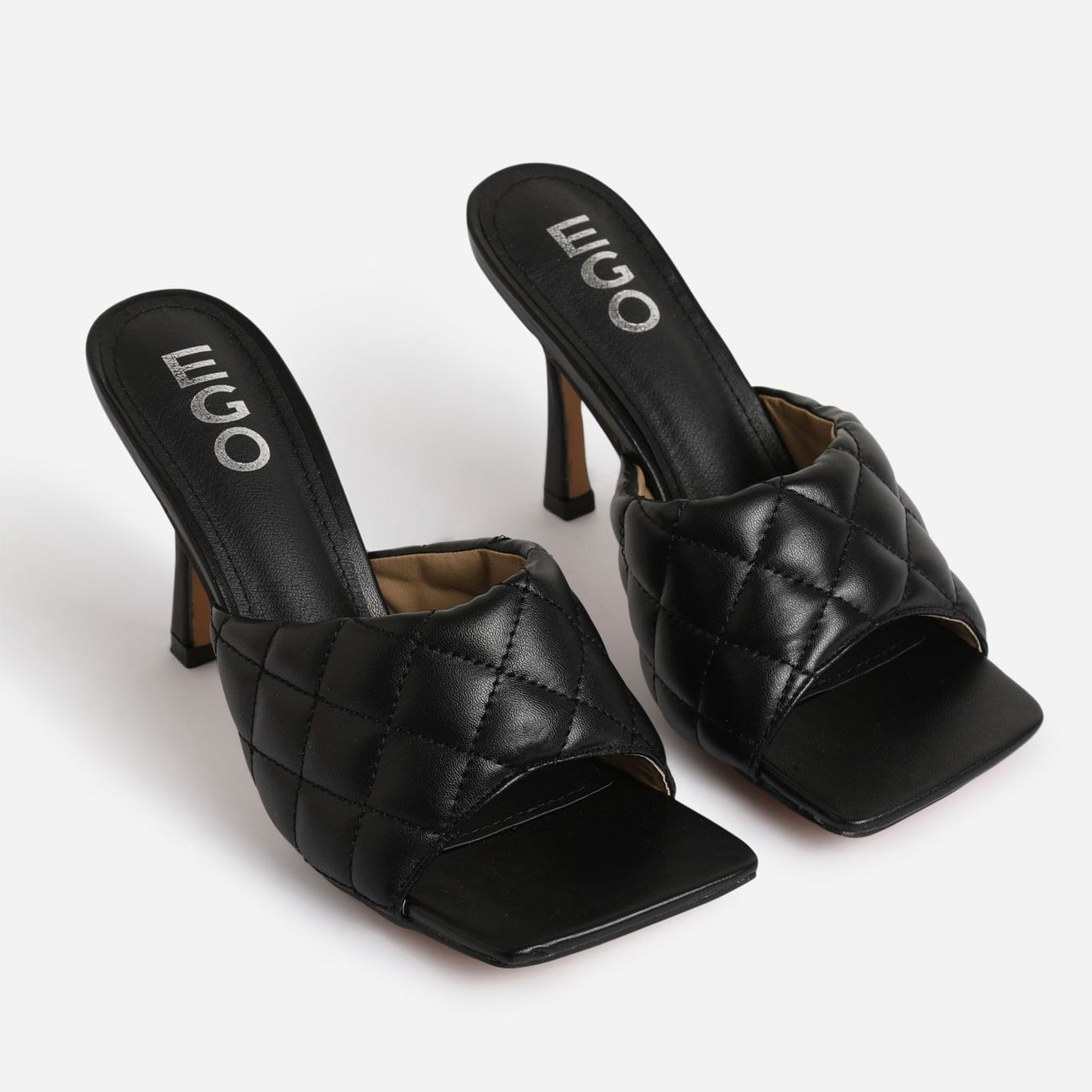 Tropez Square Toe Quilted Heel Mule In Black Faux Leather | EGO Shoes (US & Canada)