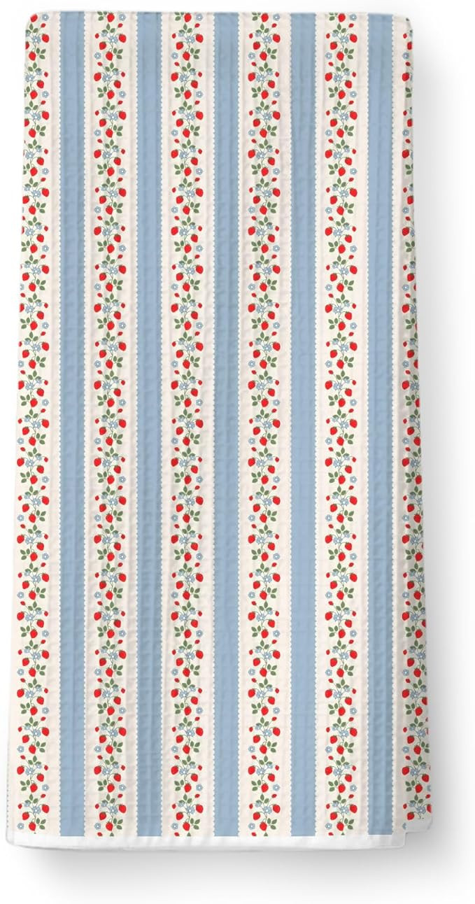 Cute Strawberry Striped Hand Towels for Bathroom Decorative - Blue Striped Kitchen Towels Decor, ... | Amazon (US)