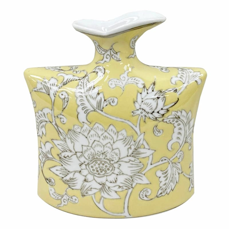Yellow Floral Ceramic Vase, 7" | At Home