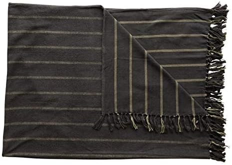Creative Co-Op Brushed Cotton Stripes & Fringe, Blue & Grey Throw | Amazon (US)