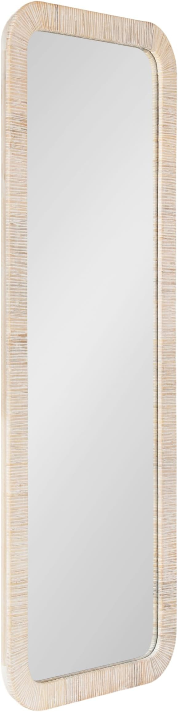 Kate and Laurel Rahfy Boho Rectangle Rattan Wall Mirror, 18 x 48, White, Decorative Rounded Recta... | Amazon (US)