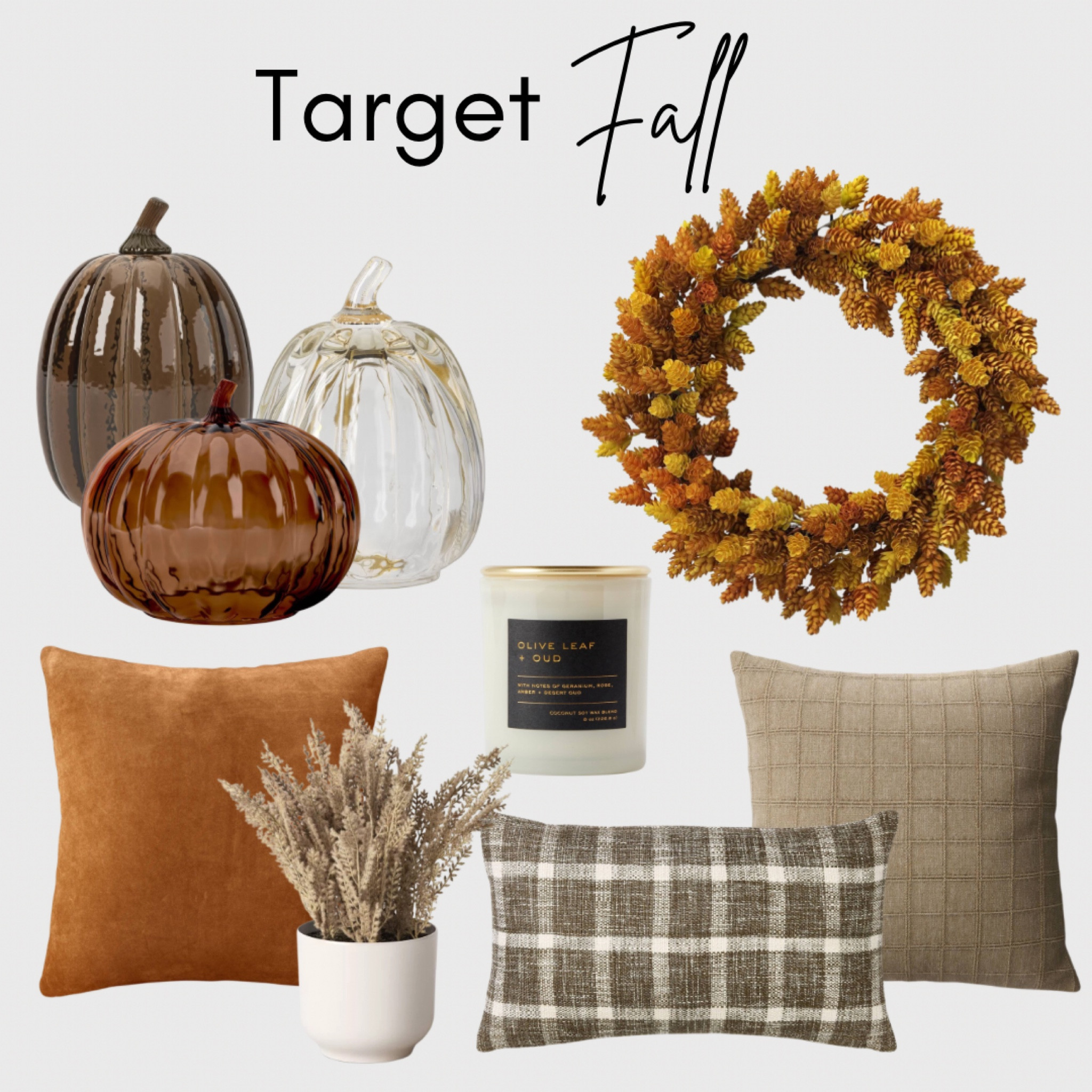 Target Fall Home Decor. Wreath, glass pumpkins, throw pillows, fall candles, faux stems 
#targethomedecor #fallhomedecor #homedecor #falldecor #fall

#LTKFindsUnder50 #LTKSeasonal #LTKHome