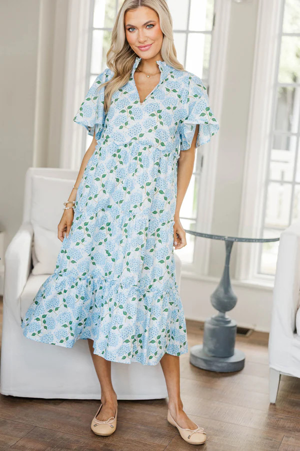 NURSING COLLECTION: Feeling Your Best Light Blue Floral Midi Dress | The Mint Julep Boutique