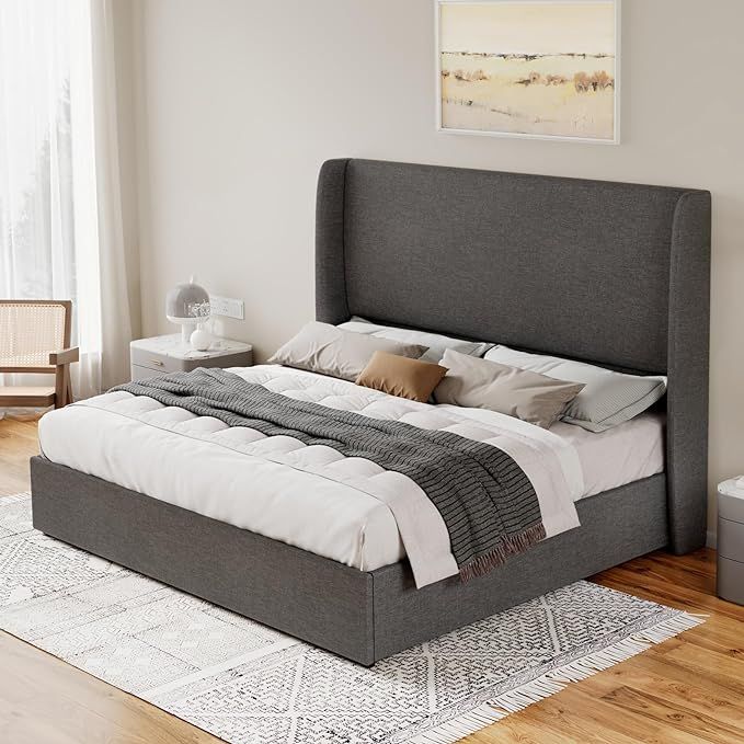Jocisland Lift Up Storage Bed Queen Size Linen Upholstered Platform Bed Frame/Hydraulic Storage/M... | Amazon (US)