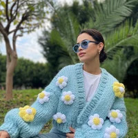 Handmade Big Daisy Cardigan: Chunky Knit Yellow Flowers - Etsy | Etsy (US)