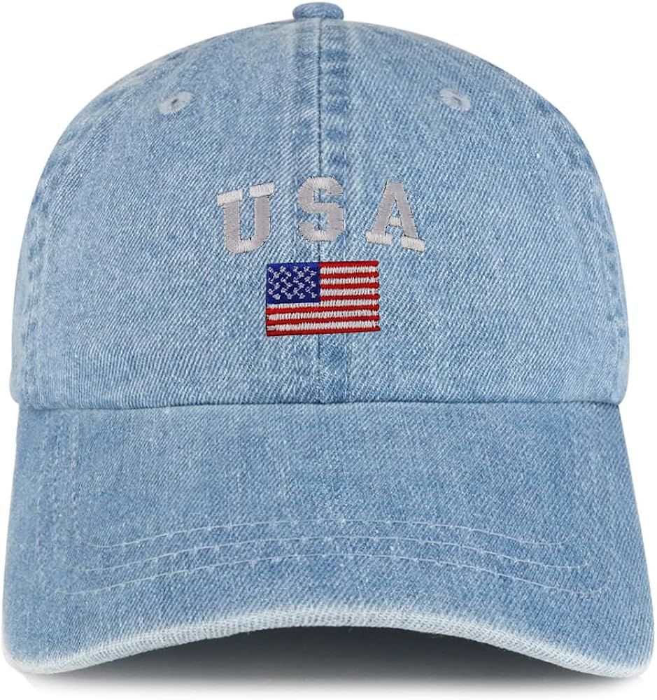 Trendy Apparel Shop American Flag and USA Embroidered 100% Cotton Denim Cap Dad Hat | Amazon (US)