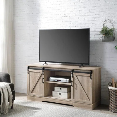 TV Stand With 2 Sliding Barn Doors Open Sideboard Decorative Sideboard | Wayfair North America
