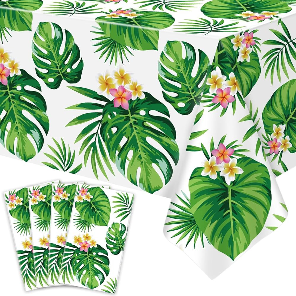 4 Pack Hawaiian Luau Tablecloths Tropical Palm Leaves Table Cloth Hawaiian Luau Table Cover Palm ... | Amazon (US)