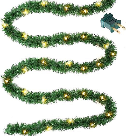 Biswing 15 FT Pre-lit Christmas Green Garland, Lighted Artificial Pine Garlands with 35 Count Cle... | Amazon (US)
