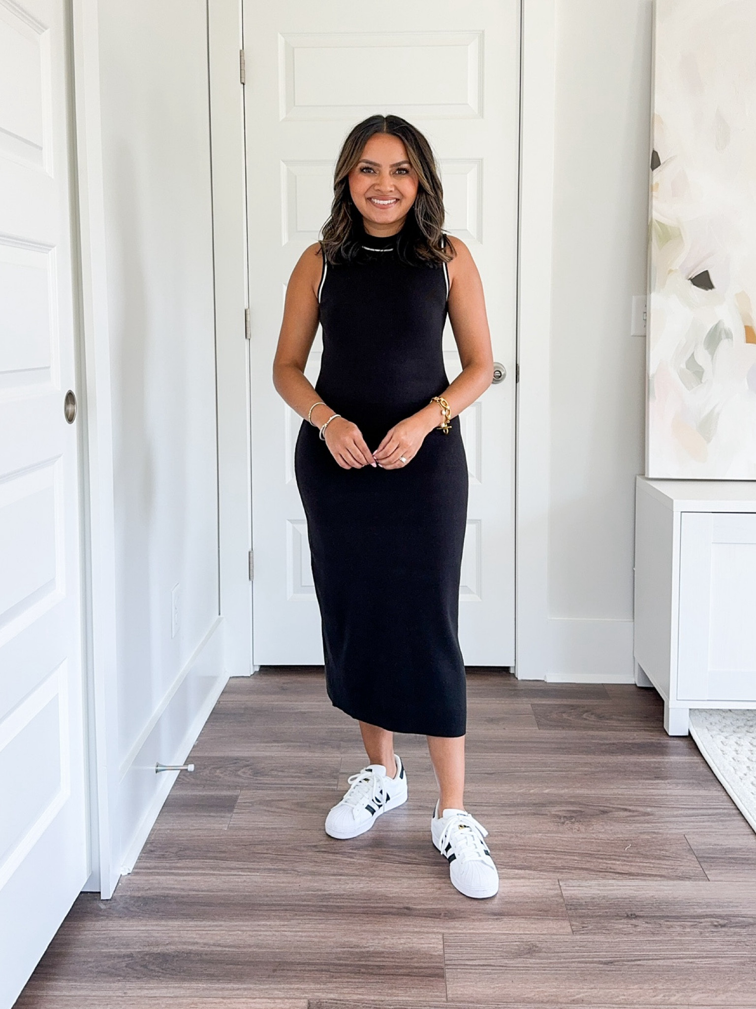 Black and white trim midi dress size XS TTS 
White and black sneakers size  5 1/2 - run big so I sized down a size! Usually a 6 1/2 in sneakers 

Teacher Outfits 
Fall Outfits 
Back to school 
Work Outfit 
Workwear 
Office Outfits 

Honey Sweet Petite 
Honeysweetpetite 


#LTKWorkwear #LTKStyleTip #LTKBacktoSchool