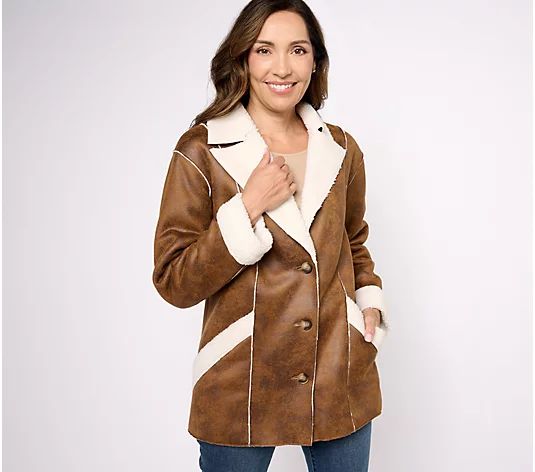 Canyon Retreat Sherpa/Faux Suede Combo Jacket with Patch Pockets - QVC.com | QVC