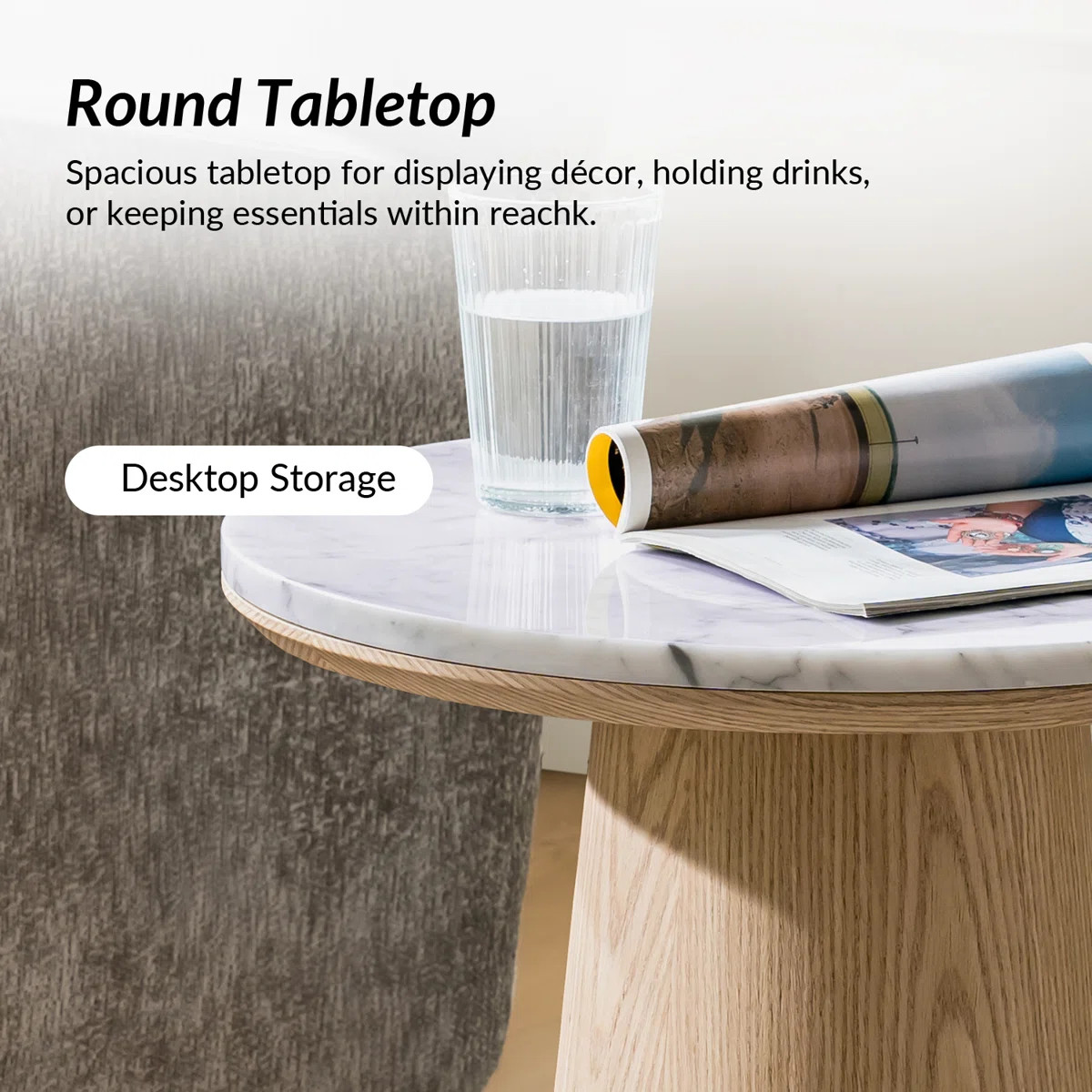 Myconos Modern Round End Table with Genuine Marble Top and Oak Veneer | Wayfair North America